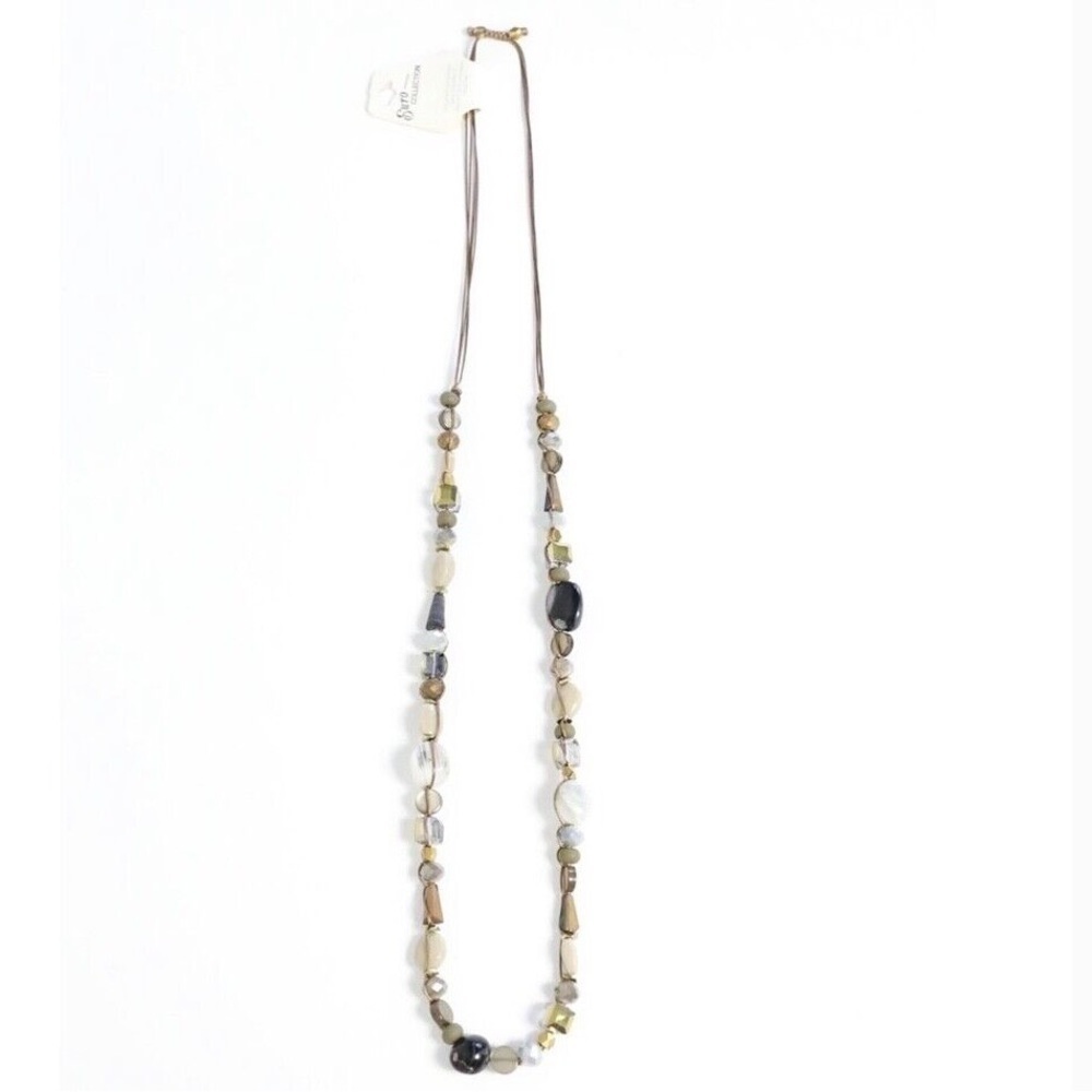 Extra long boho necklace adjustable beaded brass rope glass stones NWT retro